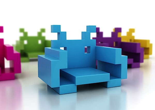 space invader chair in blue